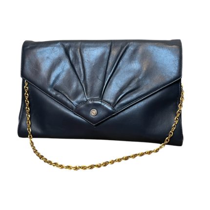Borsa in pelle blu con tracolla oro