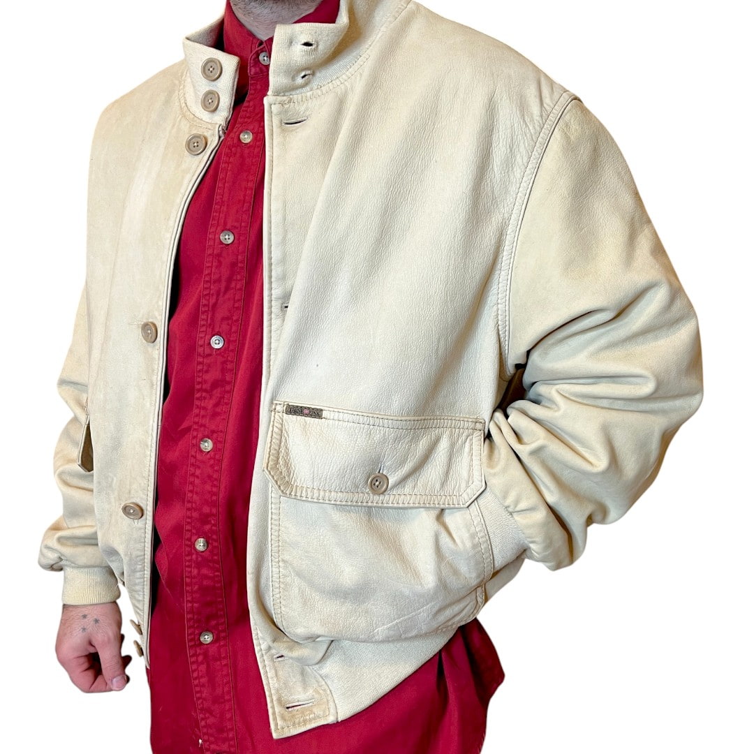 giacca pelle beige-Photoroom Bomber in pelle beige Think Pink