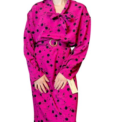 Abito fucsia e nero con cintura