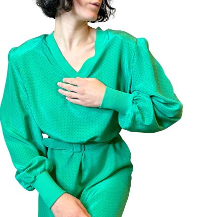 Abito in seta verde a pois