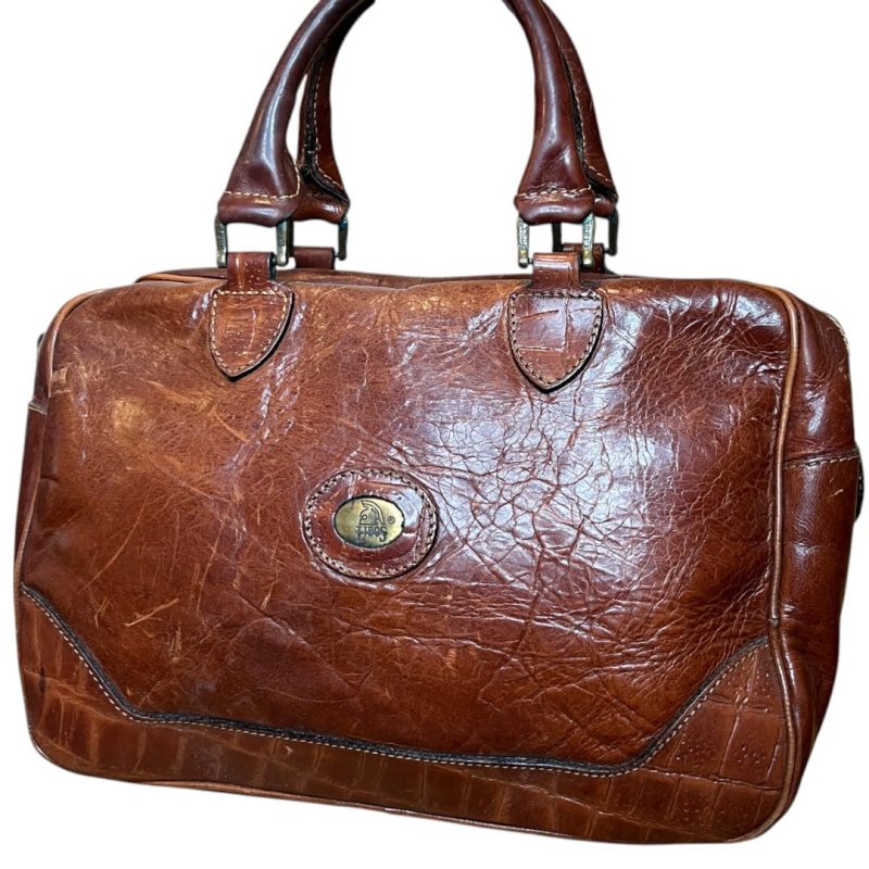 Borsa in pelle marrone con manici