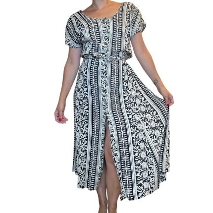 Abito in viscosa bianco e blu navy