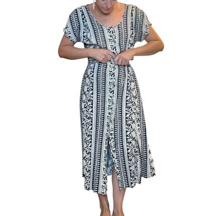 Abito in viscosa bianco e blu navy