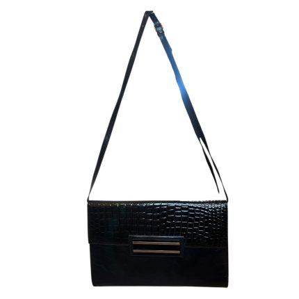 Borsa in pelle coccodrillo nera con specchietto
