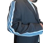 Blazer nero gessato con inserti blu petrolio