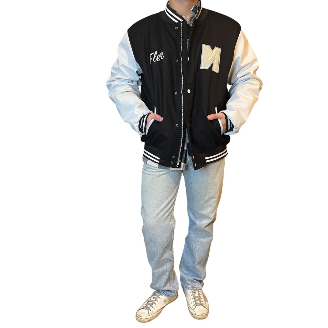 bomber in pelle nero con pelle bianca (3) Bomber vintage bianco e nero