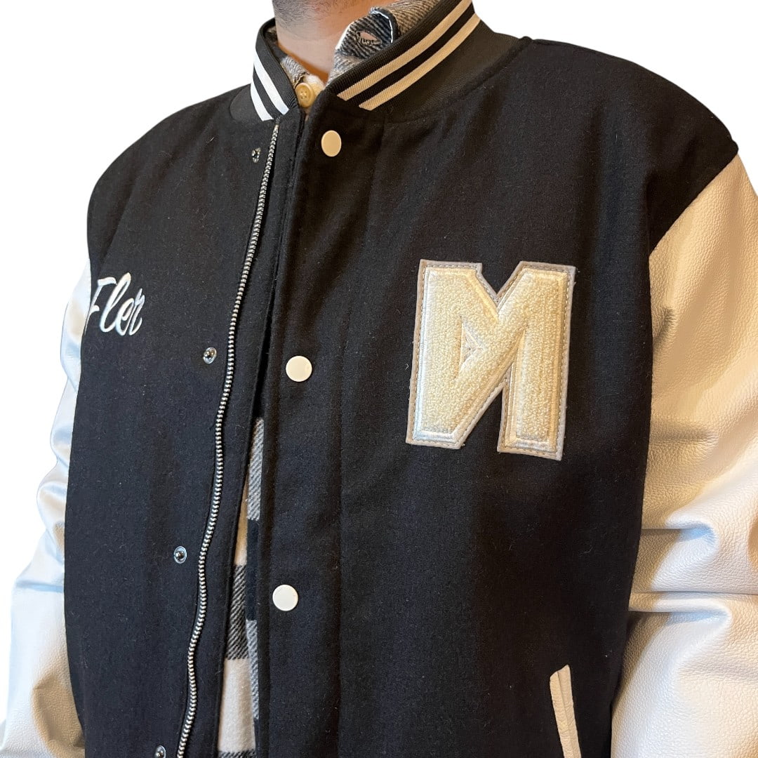 bomber in pelle nero con pelle bianca (5) Bomber vintage bianco e nero