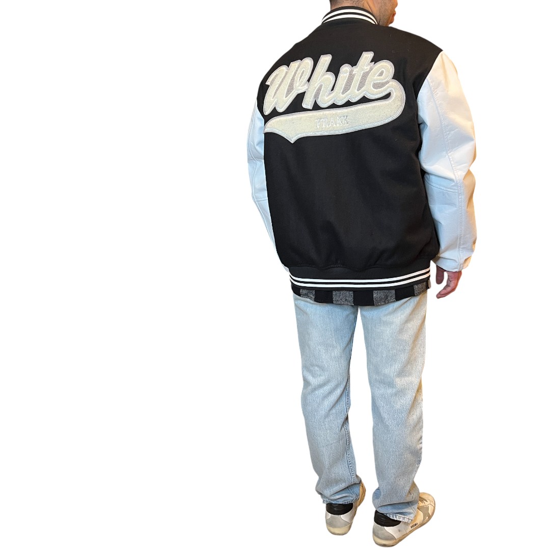bomber in pelle nero con pelle bianca (6) Bomber vintage bianco e nero