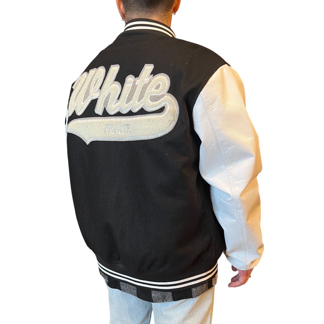 bomber in pelle nero con pelle bianca (7) Bomber vintage bianco e nero