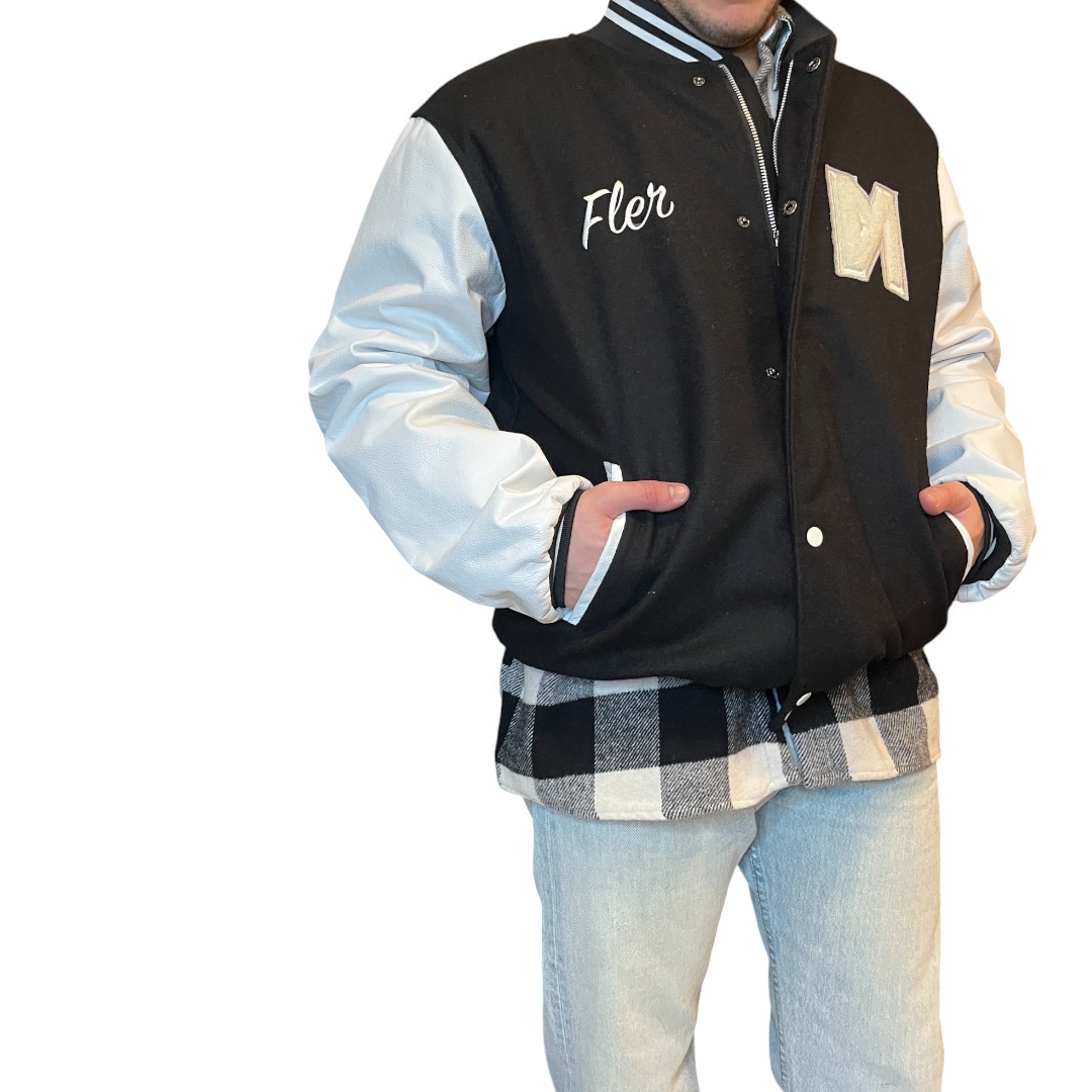 bomber in pelle nero con pelle bianca (8) Bomber vintage bianco e nero