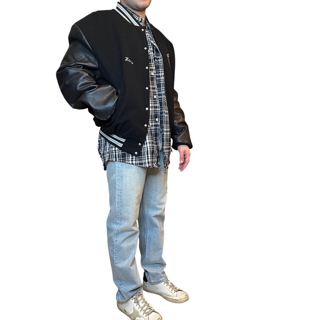 bomber in pelle nero con pelle nera (1) Bomber vintage nero