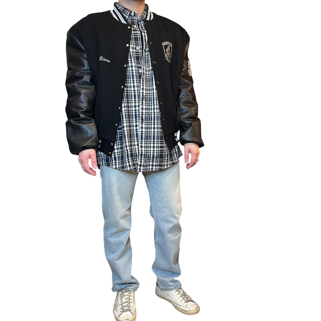 bomber in pelle nero con pelle nera (2) Bomber vintage nero