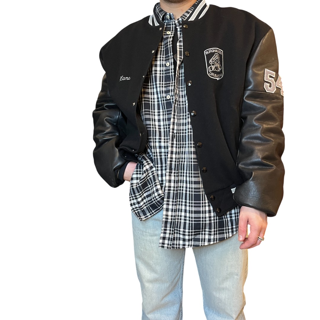 bomber in pelle nero con pelle nera (3) Bomber vintage nero