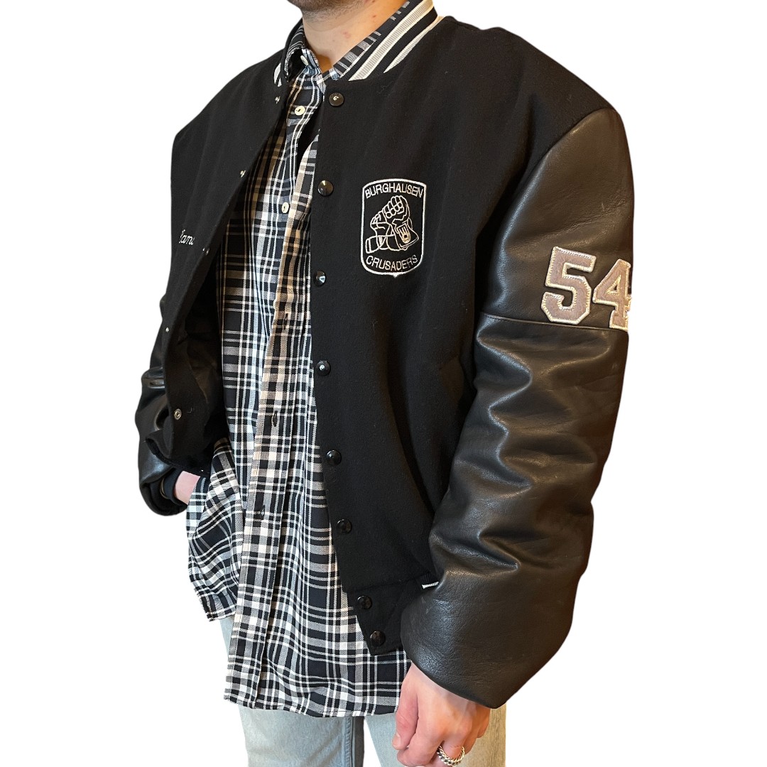 bomber in pelle nero con pelle nera (4) Bomber vintage nero
