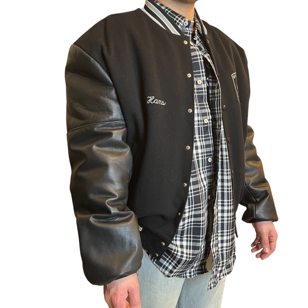 bomber in pelle nero con pelle nera (5) Bomber vintage nero