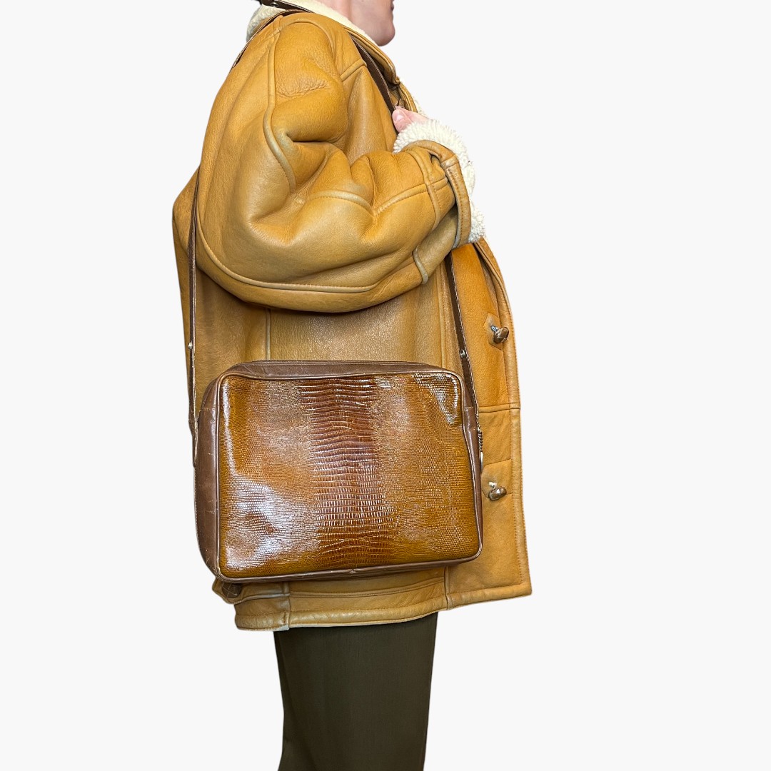 IMG_0781 Borsa vintage - vera pelle marrone - effetto pitonato