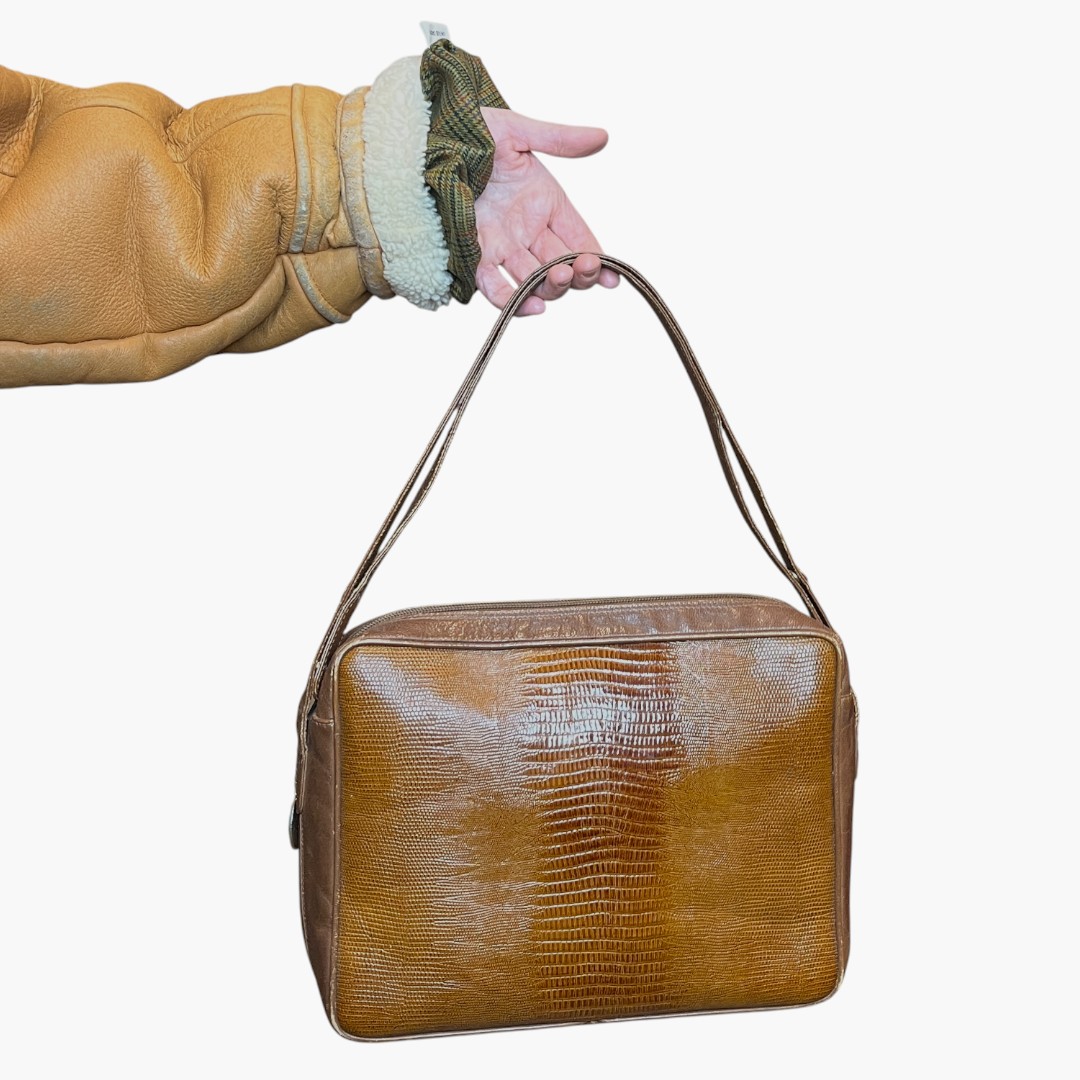 IMG_0799 Borsa vintage - vera pelle marrone - effetto pitonato