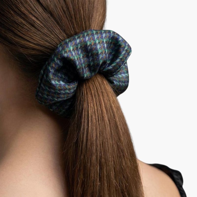 Vintage Groove Handmade - Scrunchie blu e verde - 100% lana
