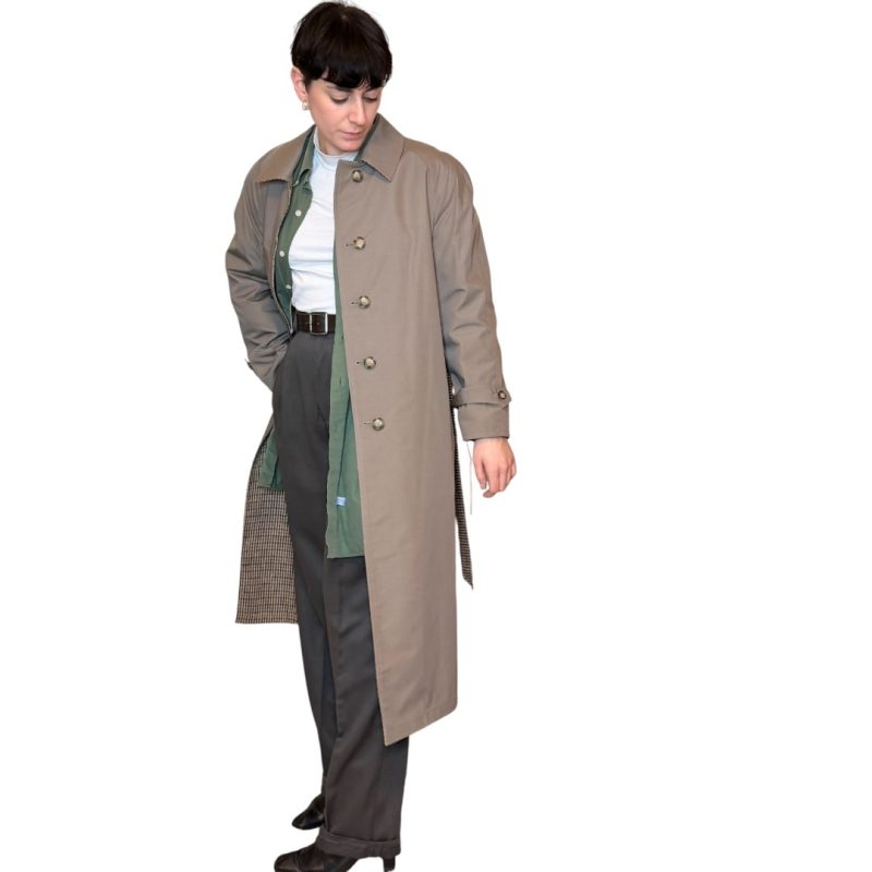 Trench double face - lana e cotone - fango