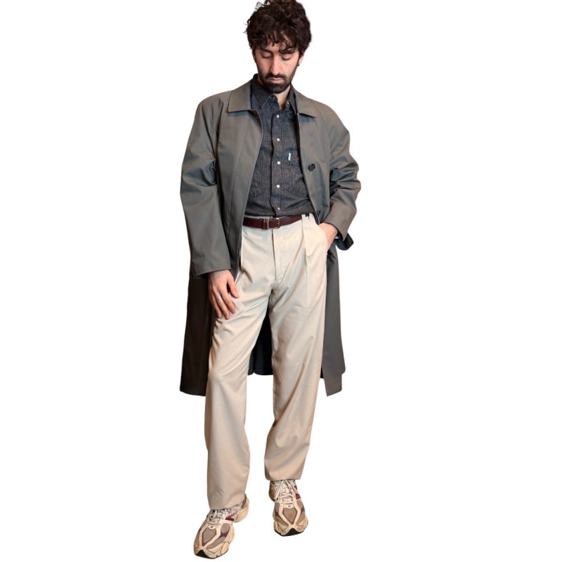 Trench double face - lana e cotone - grigio scuro