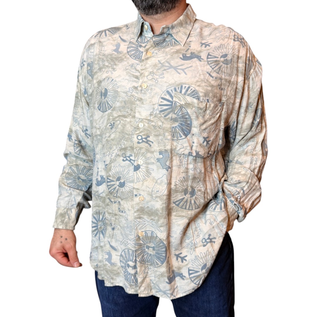 Camicia vintage fantasia - bianco e blu