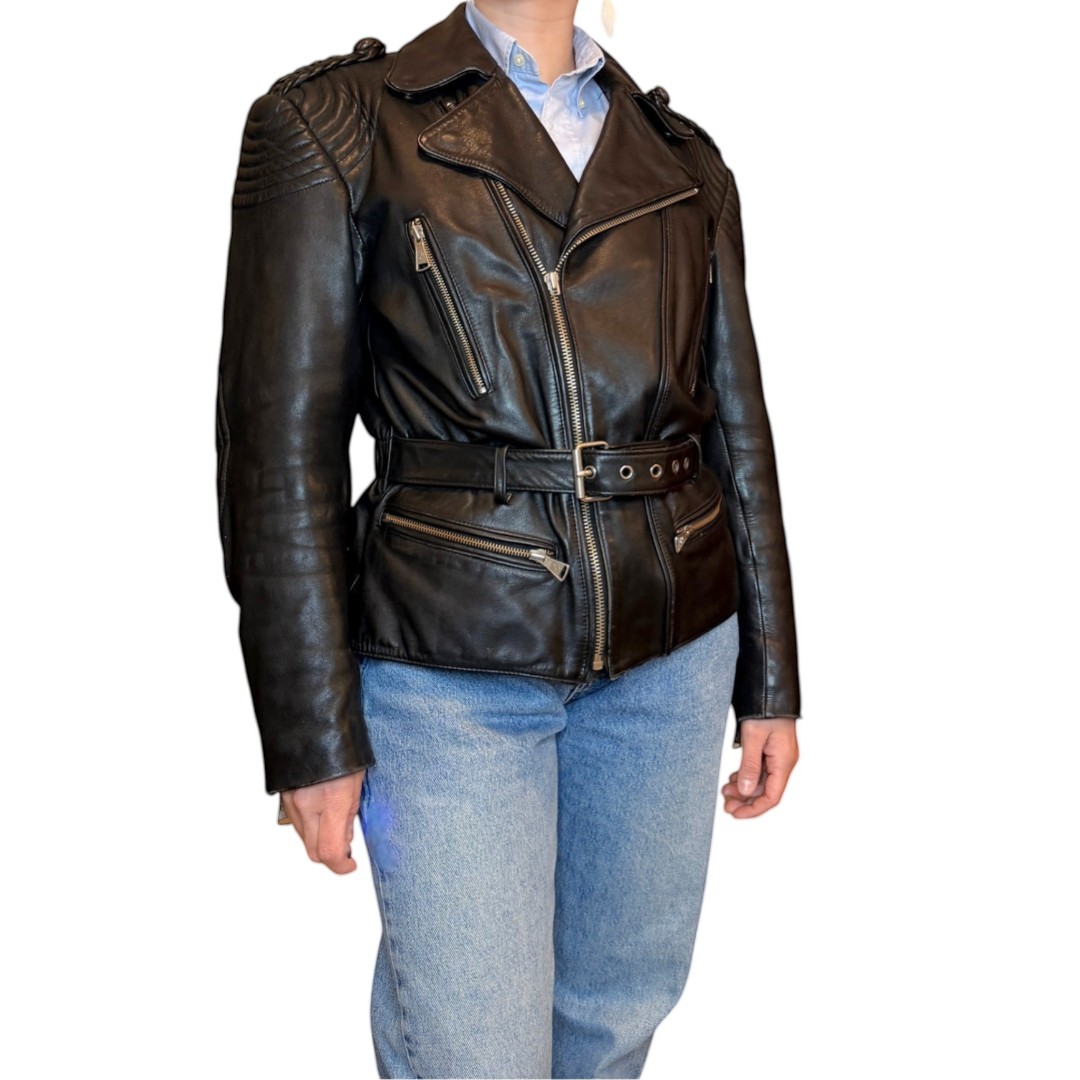Chiodo in vera pelle nero - con cintura