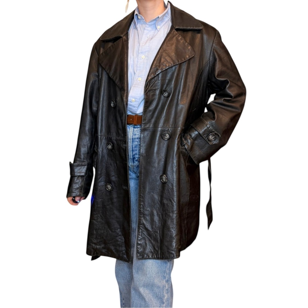 Trench in vera pelle nero