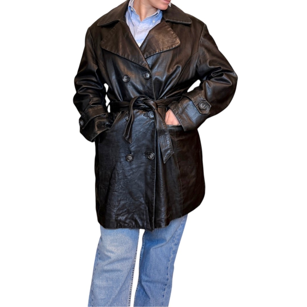 Trench in vera pelle nero