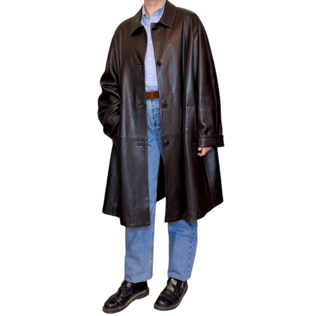 Trench in vera pelle marrone