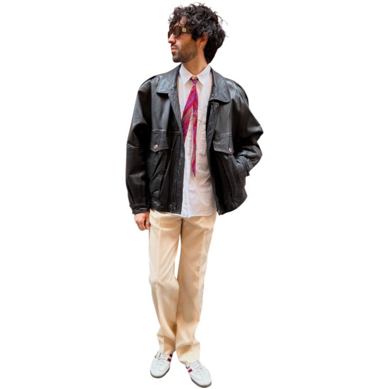 Bomber in vera pelle nero