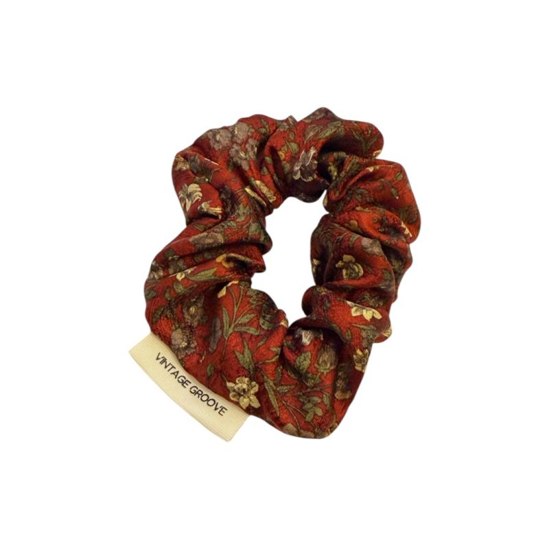 Vintage Groove Handmade - Scrunchie a fiori rosso - 100% seta