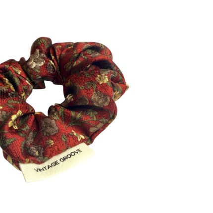 Vintage Groove Handmade - Scrunchie a fiori rosso - 100% seta