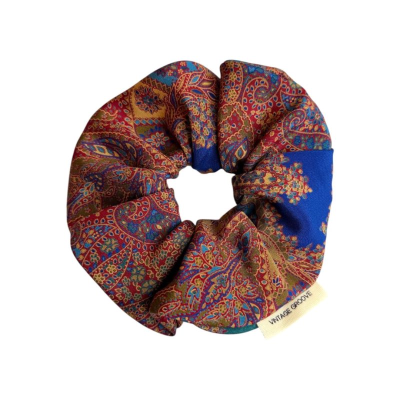 Vintage Groove Handmade - Scrunchie multicolor celeste e rosso - 100% seta