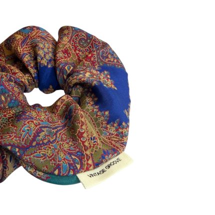 Vintage Groove Handmade - Scrunchie multicolor celeste e rosso - 100% seta