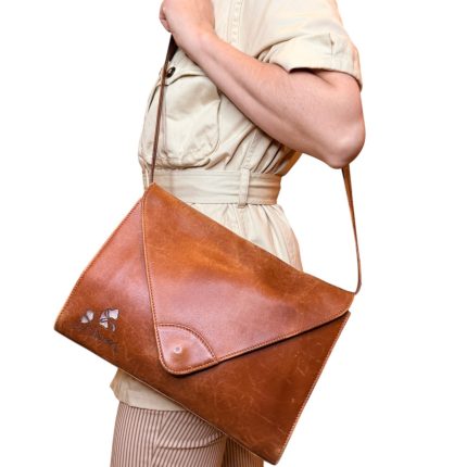 Borsa vintage - vera pelle marrone con ricamo