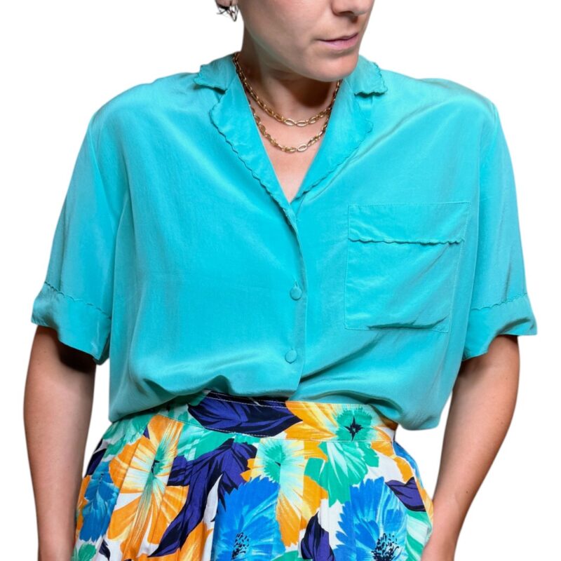 Camicia vintage azzurra - 100% seta
