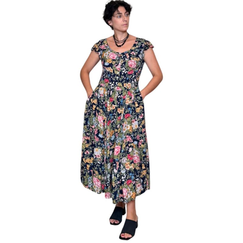 Abito vintage blu a fiorellini - 100% viscosa