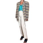 Blazer vintage a quadri - beige e azzurro