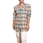 Blazer vintage a quadri - beige e azzurro
