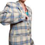 Blazer vintage a quadri - beige e azzurro