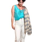 Blazer vintage a quadri - beige e azzurro