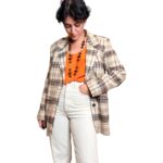 Blazer vintage a quadri - marrone e beige