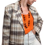Blazer vintage a quadri - marrone e beige