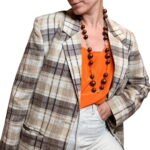 Blazer vintage a quadri - marrone e beige