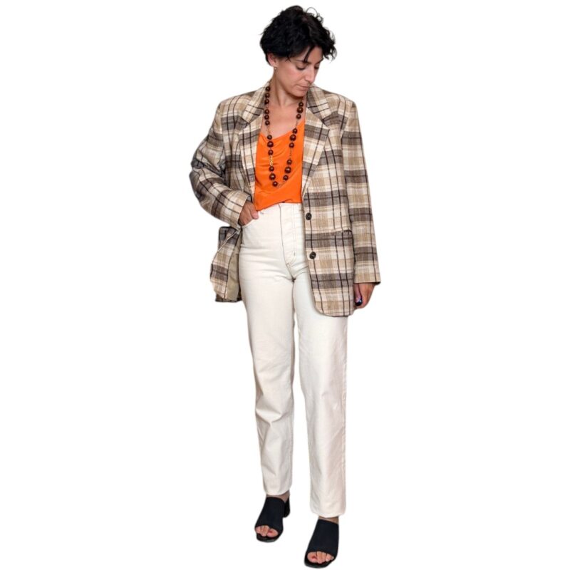 Blazer vintage a quadri - marrone e beige