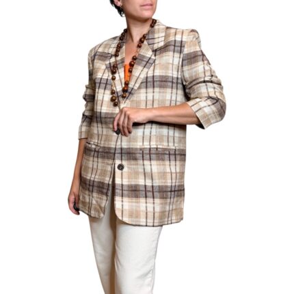 Blazer vintage a quadri - marrone e beige