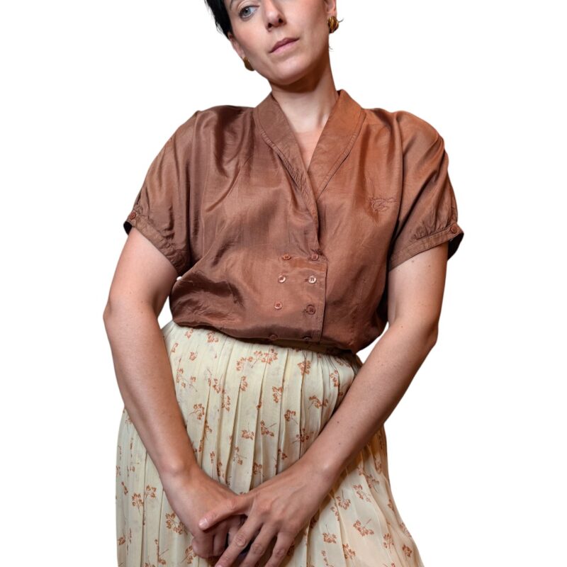 Camicia vintage marrone - 100% seta