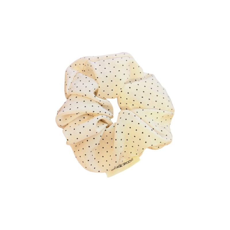 Vintage Groove Handmade - Scrunchie bianco a pois - 100% seta