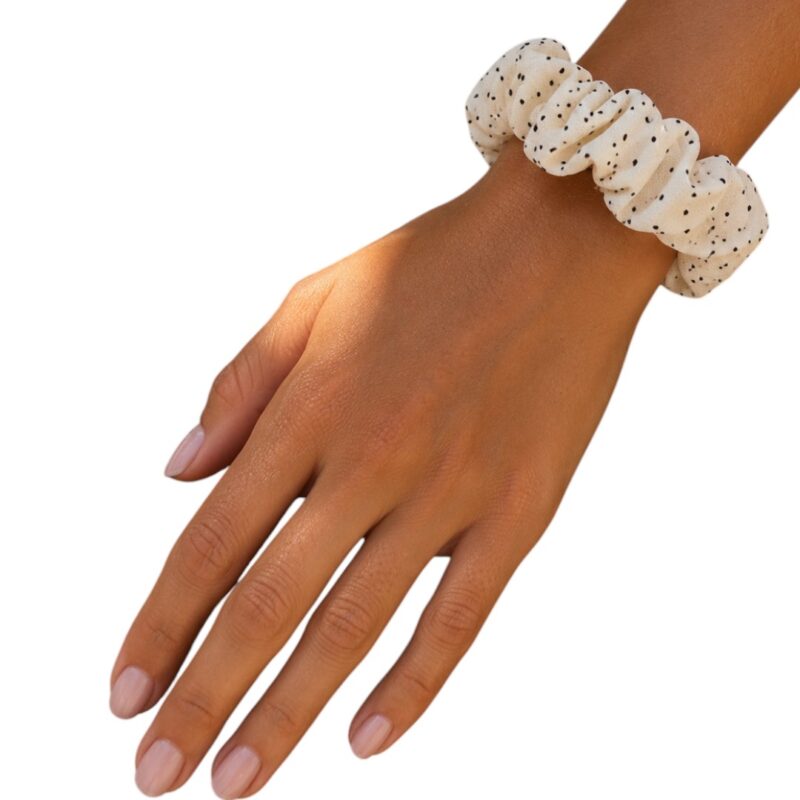 Vintage Groove Handmade - Scrunchie bianco a pois - 100% seta