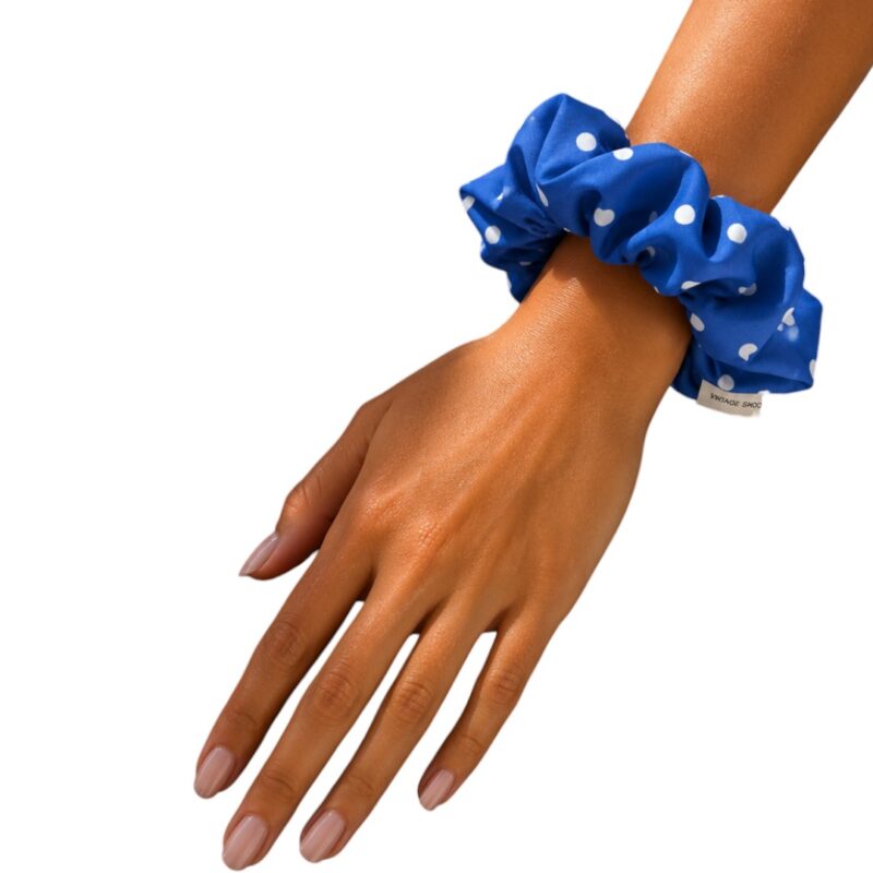 Vintage Groove Handmade - Scrunchie blu a pois - 100% seta
